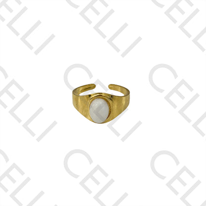 Anillo de acero - piedra natural ovalada