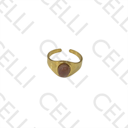 Anillo de acero - piedra natural ovalada