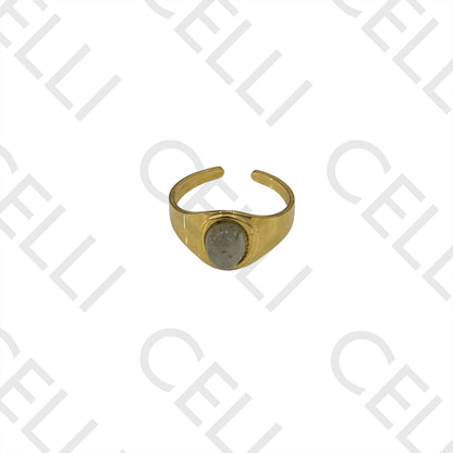 Anillo de acero - piedra natural ovalada