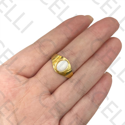 Anillo de acero - piedra natural ovalada