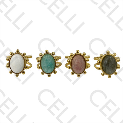 Steel Ring - detailed with oval natural stone