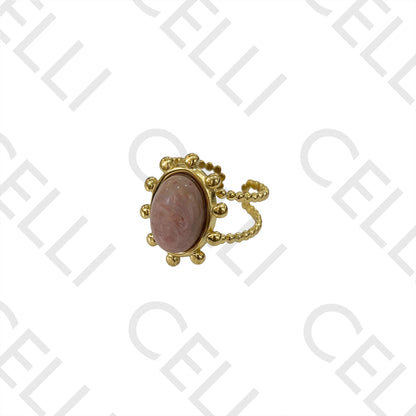 Steel Ring - detailed with oval natural stone