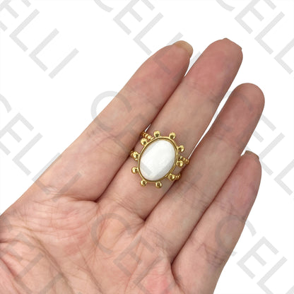 Steel Ring - detailed with oval natural stone