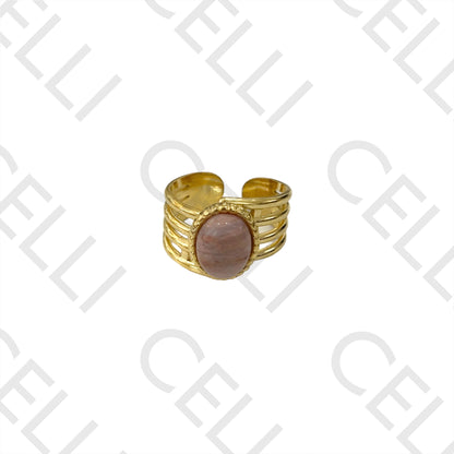 Anillo de acero - piedra natural ovalada