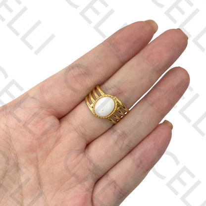 Anillo de acero - piedra natural ovalada