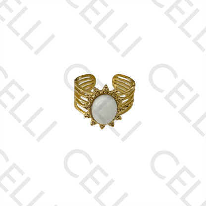 Steel Ring - detailed with oval natural stone