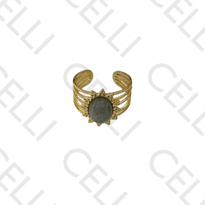 Steel Ring - detailed with oval natural stone