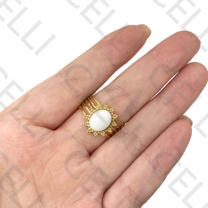 Steel Ring - detailed with oval natural stone