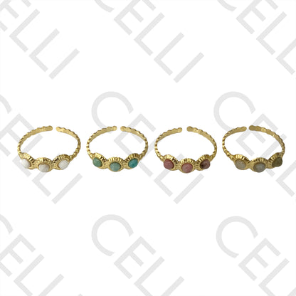 Anel de Aço - detalhado com pedras naturais redondas