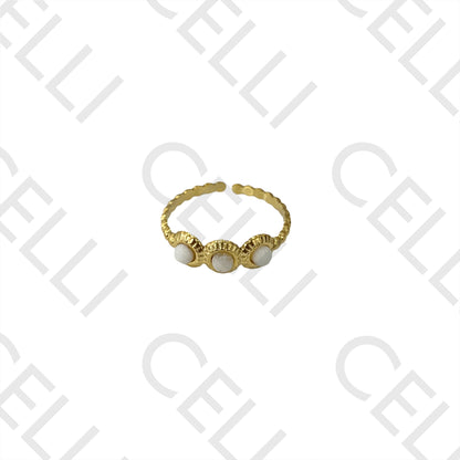 Anel de Aço - detalhado com pedras naturais redondas