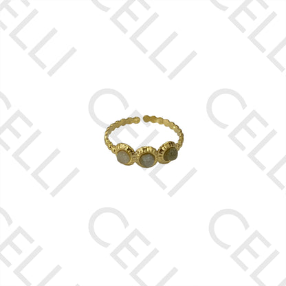 Anel de Aço - detalhado com pedras naturais redondas