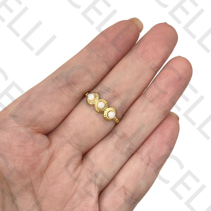 Anel de Aço - detalhado com pedras naturais redondas