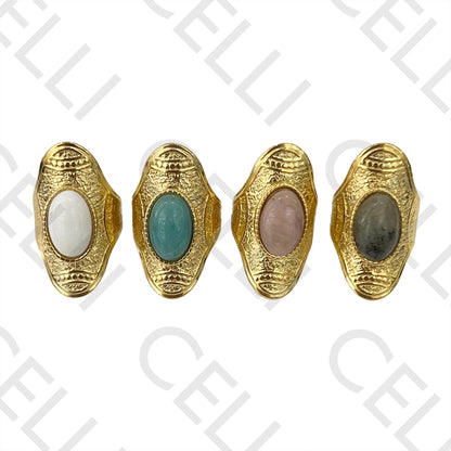 Steel Ring - detailed with oval natural stone