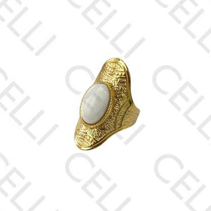 Steel Ring - detailed with oval natural stone
