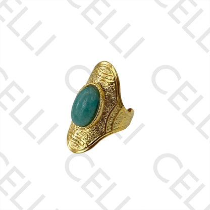 Steel Ring - detailed with oval natural stone