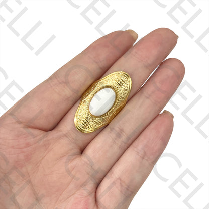 Steel Ring - detailed with oval natural stone