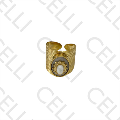 Steel Ring - detailed with natural stone and detailed medal