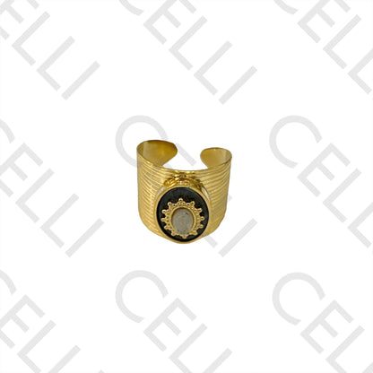 Steel Ring - detailed with natural stone and detailed medal