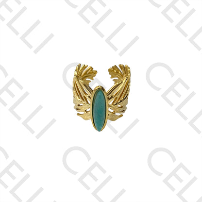 Steel Ring - sheets with oval natural stone