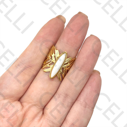 Steel Ring - sheets with oval natural stone