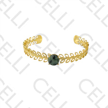 Cargar imagen en el visor de la galería, Pulsera de acero - hojas con piedra natural verde
