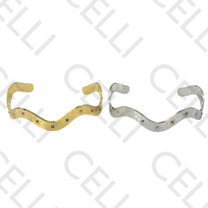 不锈钢手链 - 波浪形，彩色亮钻