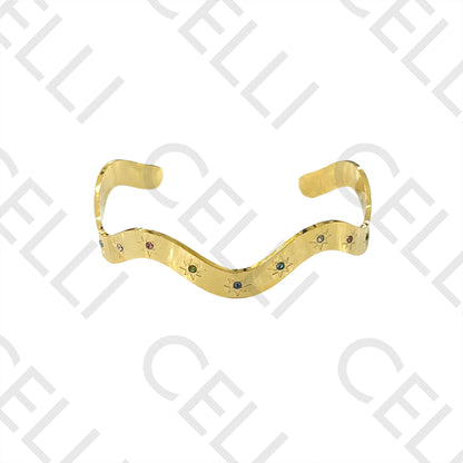 不锈钢手链 - 波浪形，彩色亮钻