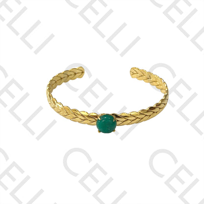 Steel Bracelet - braided with green stone
