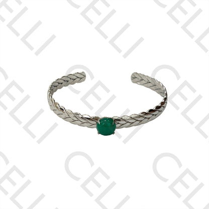 Steel Bracelet - braided with green stone