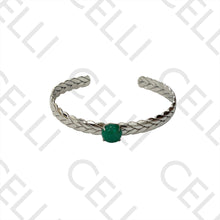 Cargar imagen en el visor de la galería, Pulsera de acero - trenzada con piedra verde
