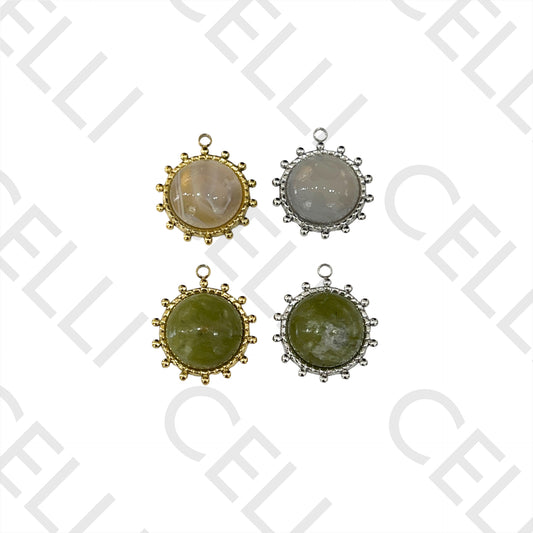 Medalha de Aço com Pedra Natural - redondo