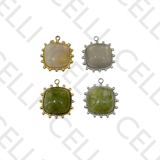 Medalha de Aço com Pedra Natural - quadrado