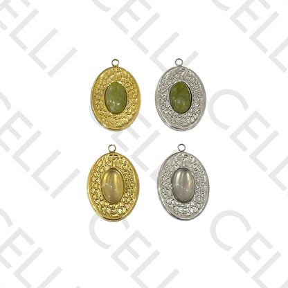 Medalha de Aço com Pedra Natural - oval