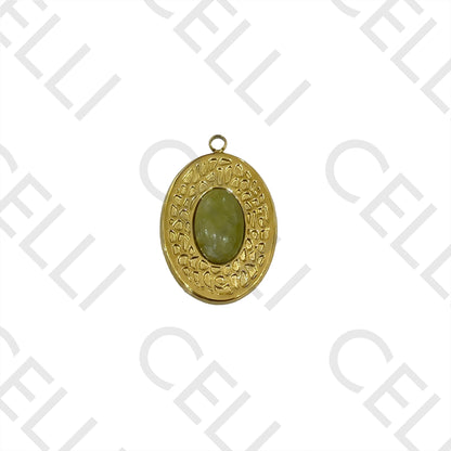 Medalha de Aço com Pedra Natural - oval