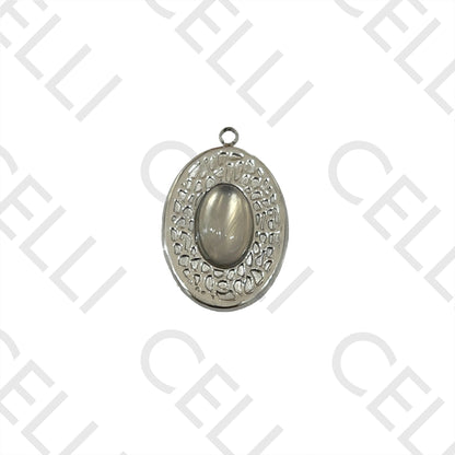 Medalha de Aço com Pedra Natural - oval