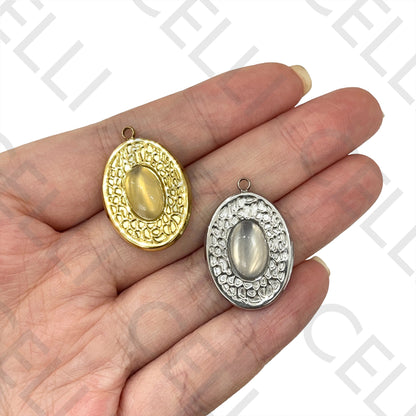 Medalha de Aço com Pedra Natural - oval