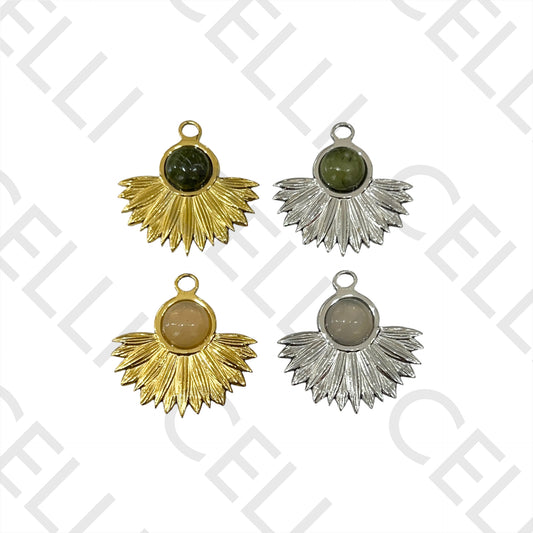 Medalha de Aço com Pedra Natural - flor / folhas