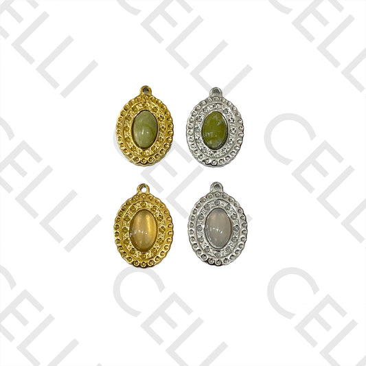 Medalha de Aço com Pedra Natural - oval