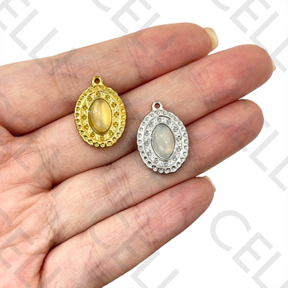 Medalla de Acero con Piedra Natural - ovalada