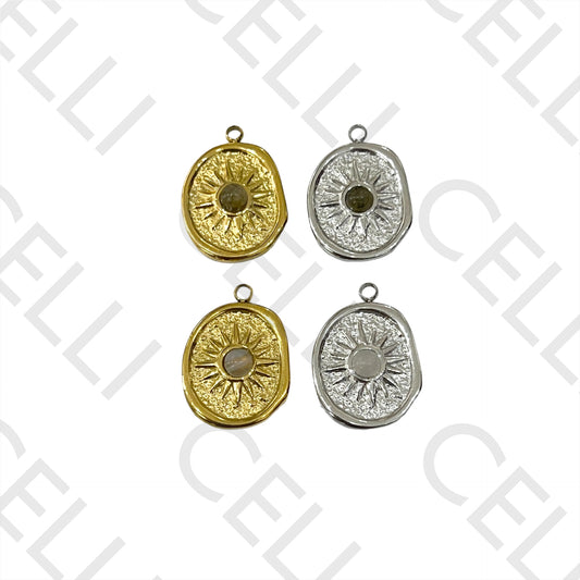 Medalha de Aço com Pedra Natural - sol