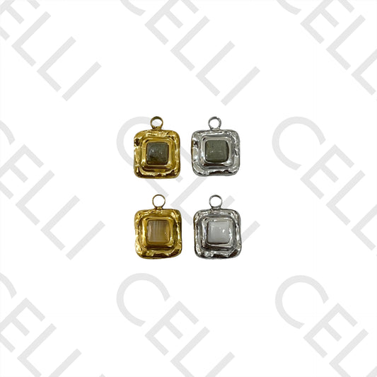 Medalha de Aço com Pedra Natural - quadrado