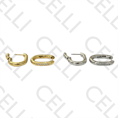 钢制耳环 - 带闪亮的椭圆形