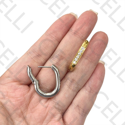 钢制耳环 - 带闪亮的椭圆形