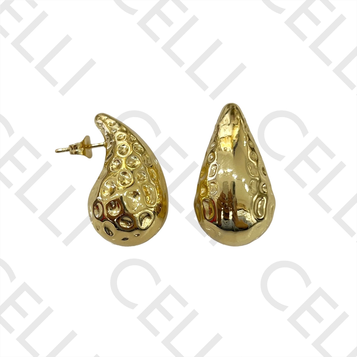 钢制耳环 - 锤打水滴形