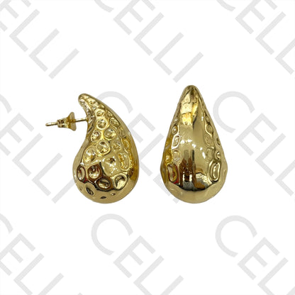 钢制耳环 - 锤打水滴形