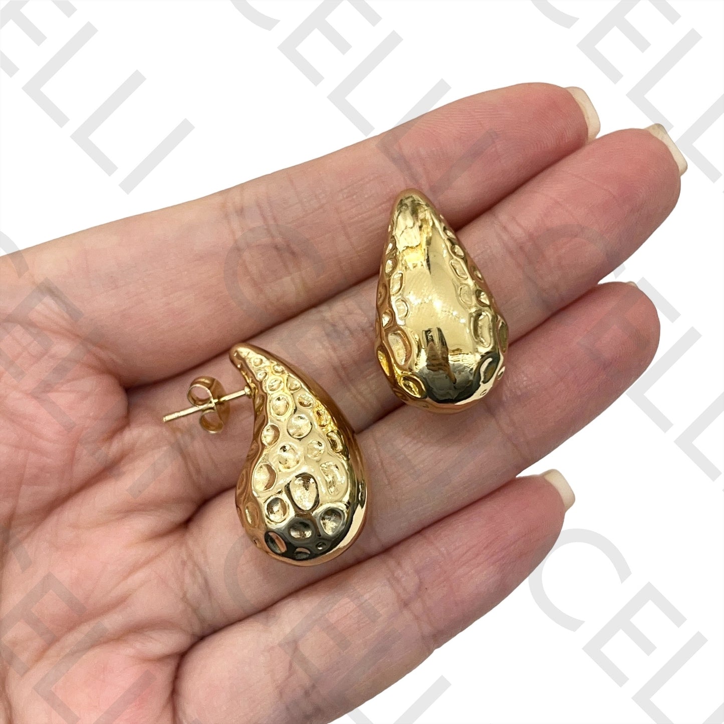 钢制耳环 - 锤打水滴形