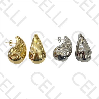 钢制耳环 - 锤打水滴形