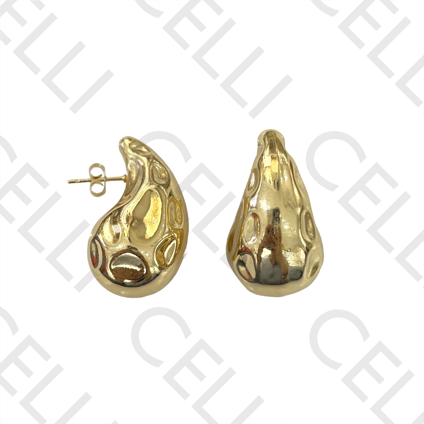 钢制耳环 - 锤打水滴形