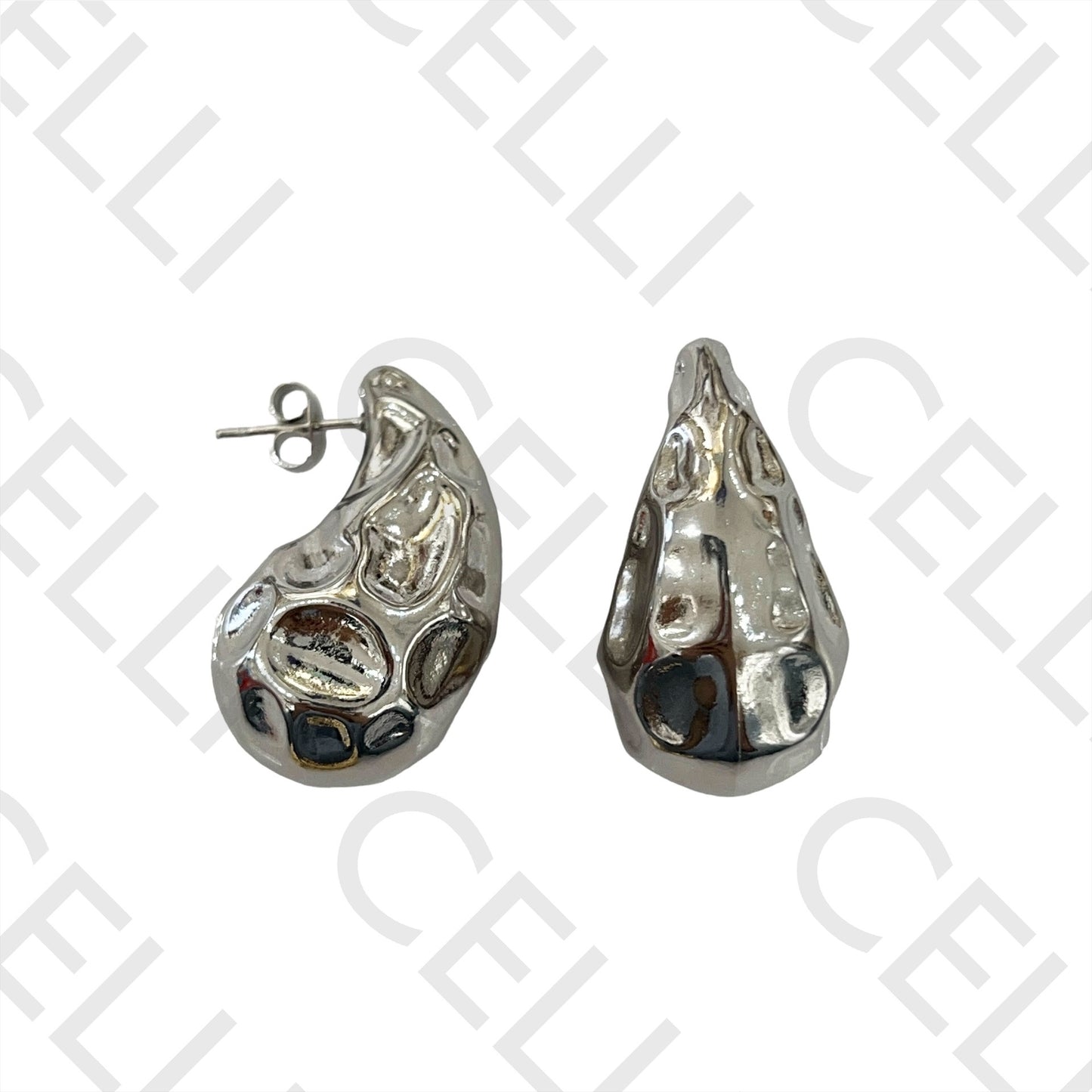 钢制耳环 - 锤打水滴形