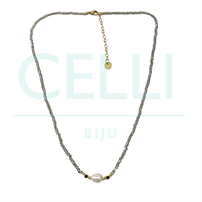 Colar / Pulseira de Aço com pérolas de água doce e cristais facetados